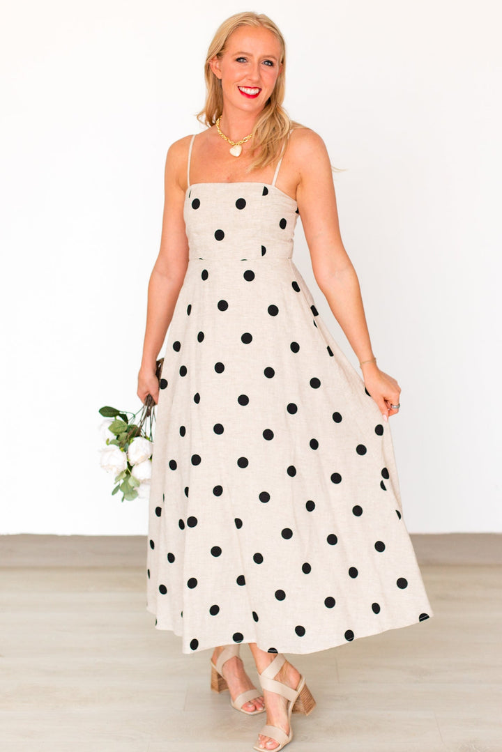 NATURAL POLKA DOT LINEN MAXI DRESS