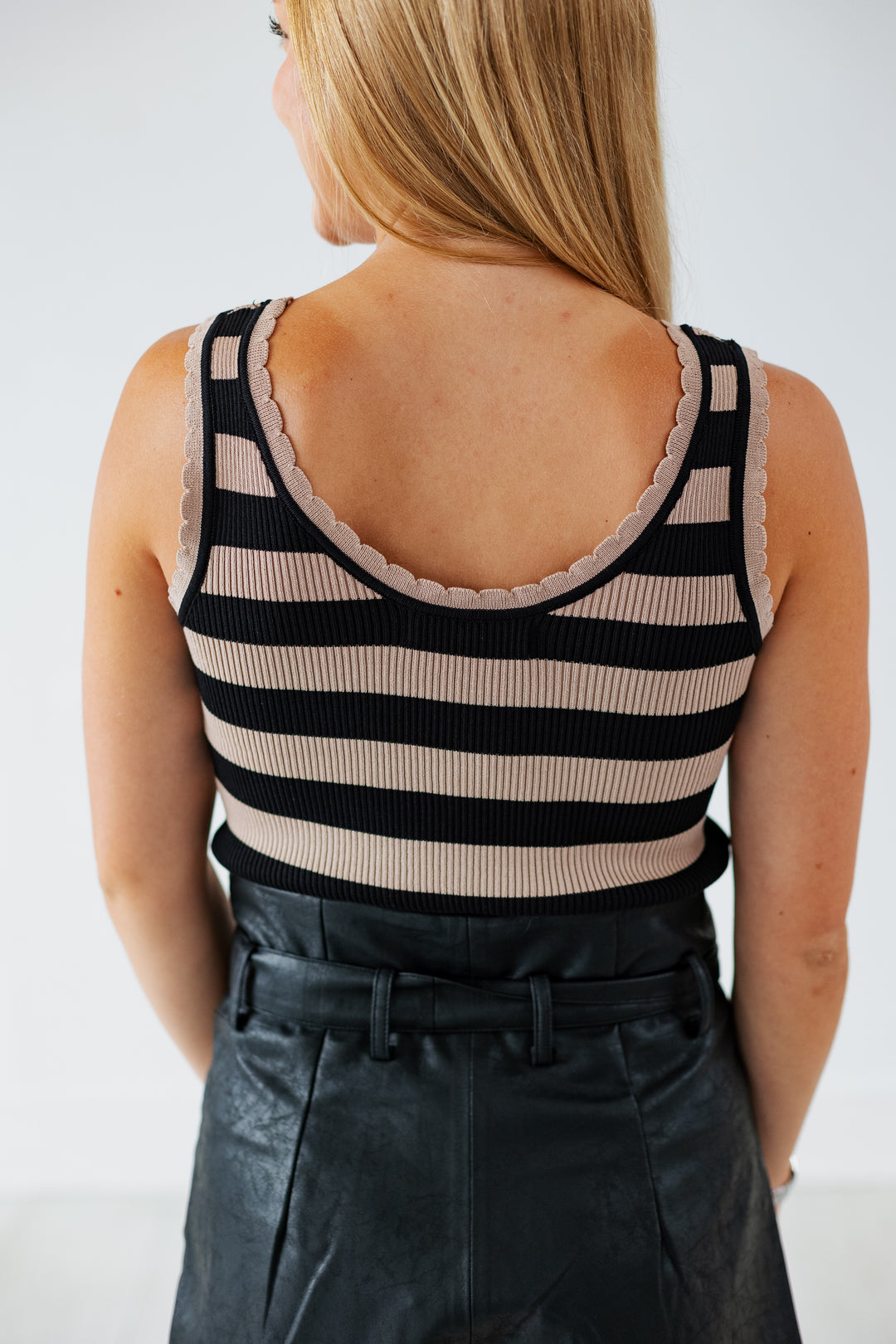 TARA STRIPED SCALLOP TANK TOP