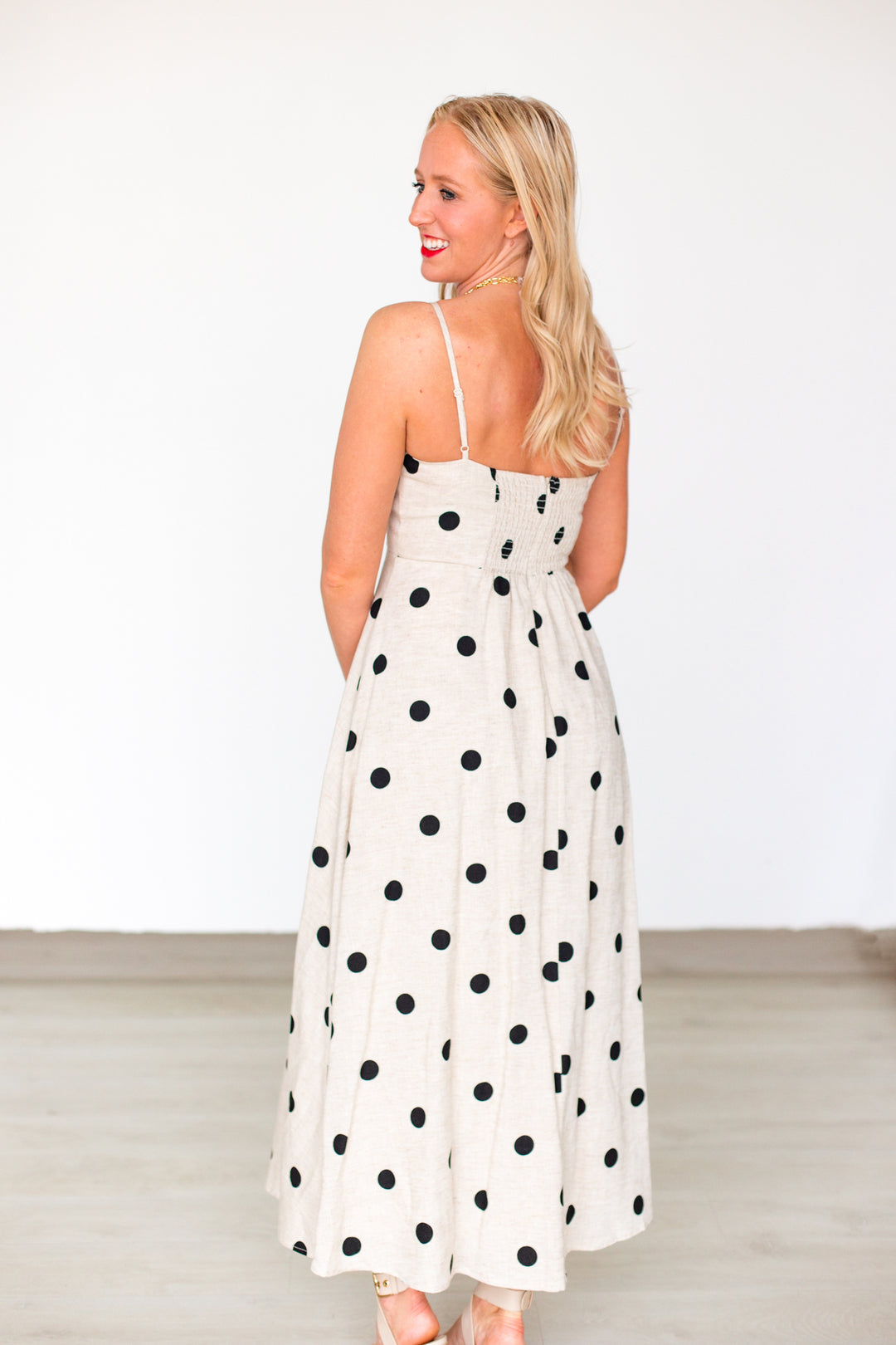 NATURAL POLKA DOT LINEN MAXI DRESS