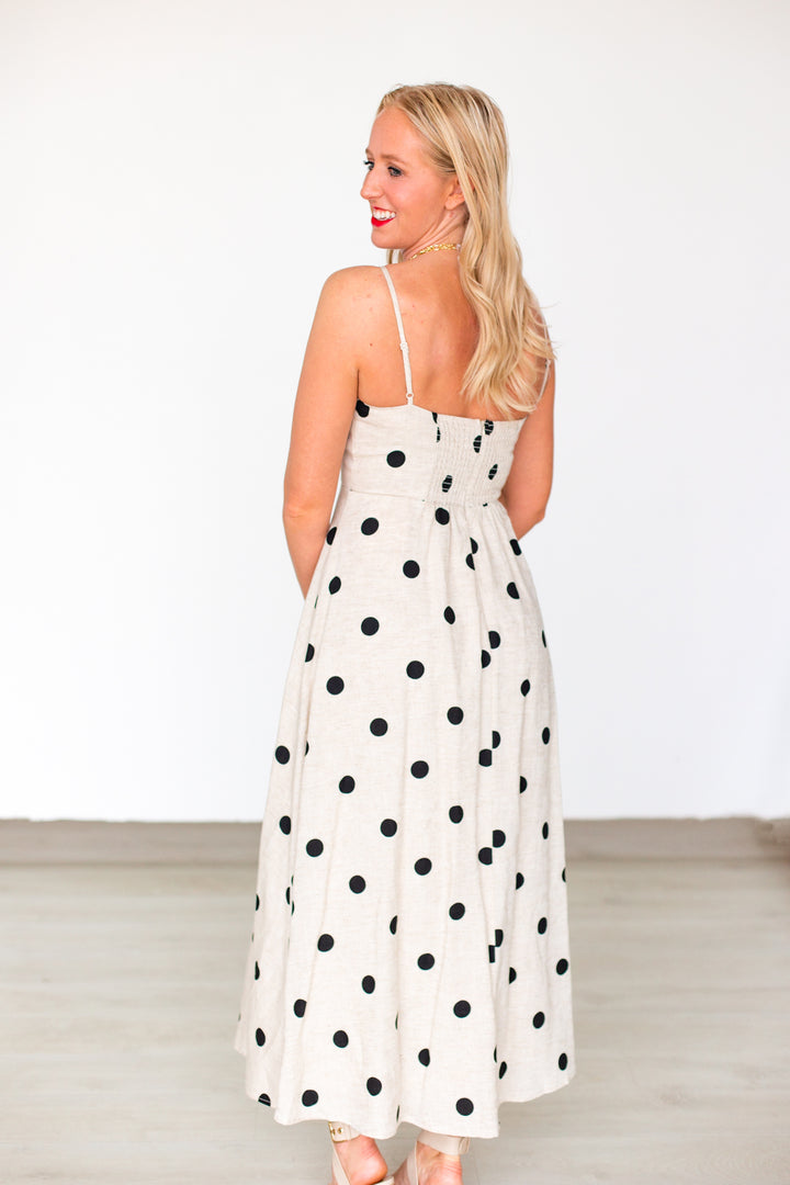 NATURAL POLKA DOT LINEN MAXI DRESS