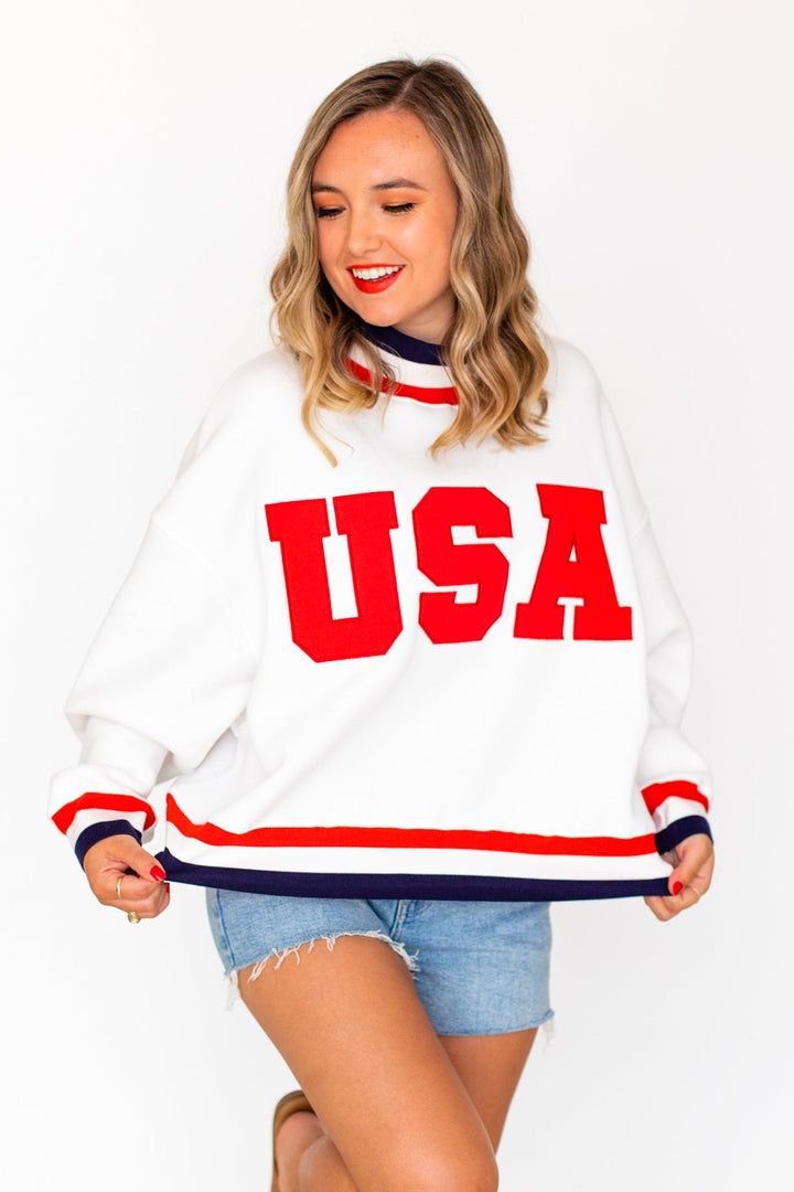 TEAM USA MOCKNECK SWEATSHIRT- WHITE