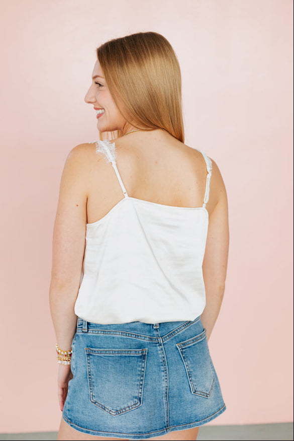 CHAMPAGNE SILK LACE CAMI TOP