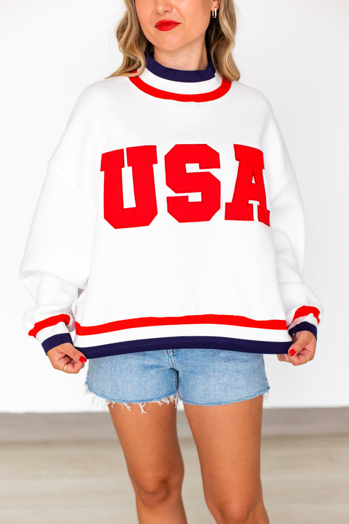 TEAM USA MOCKNECK SWEATSHIRT- WHITE