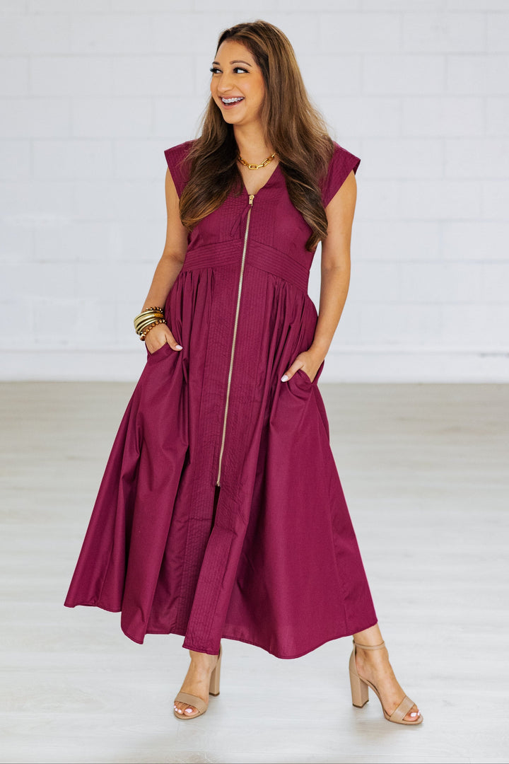 WINERY ZIP UP MIDI DRESS