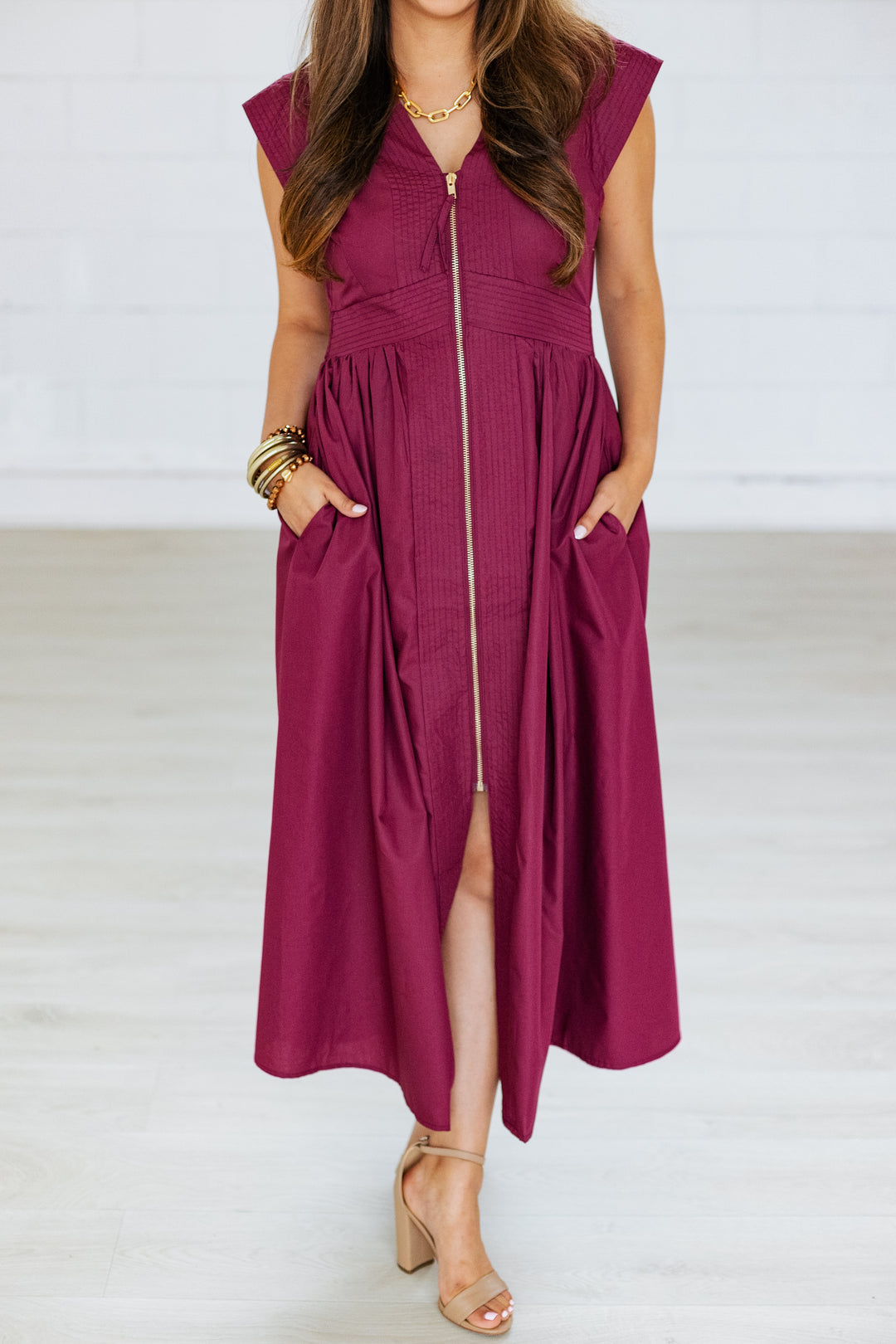 WINERY ZIP UP MIDI DRESS