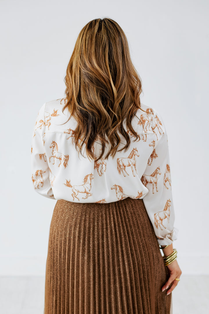 HORSIN' AROUND BUTTON DOWN  BLOUSE