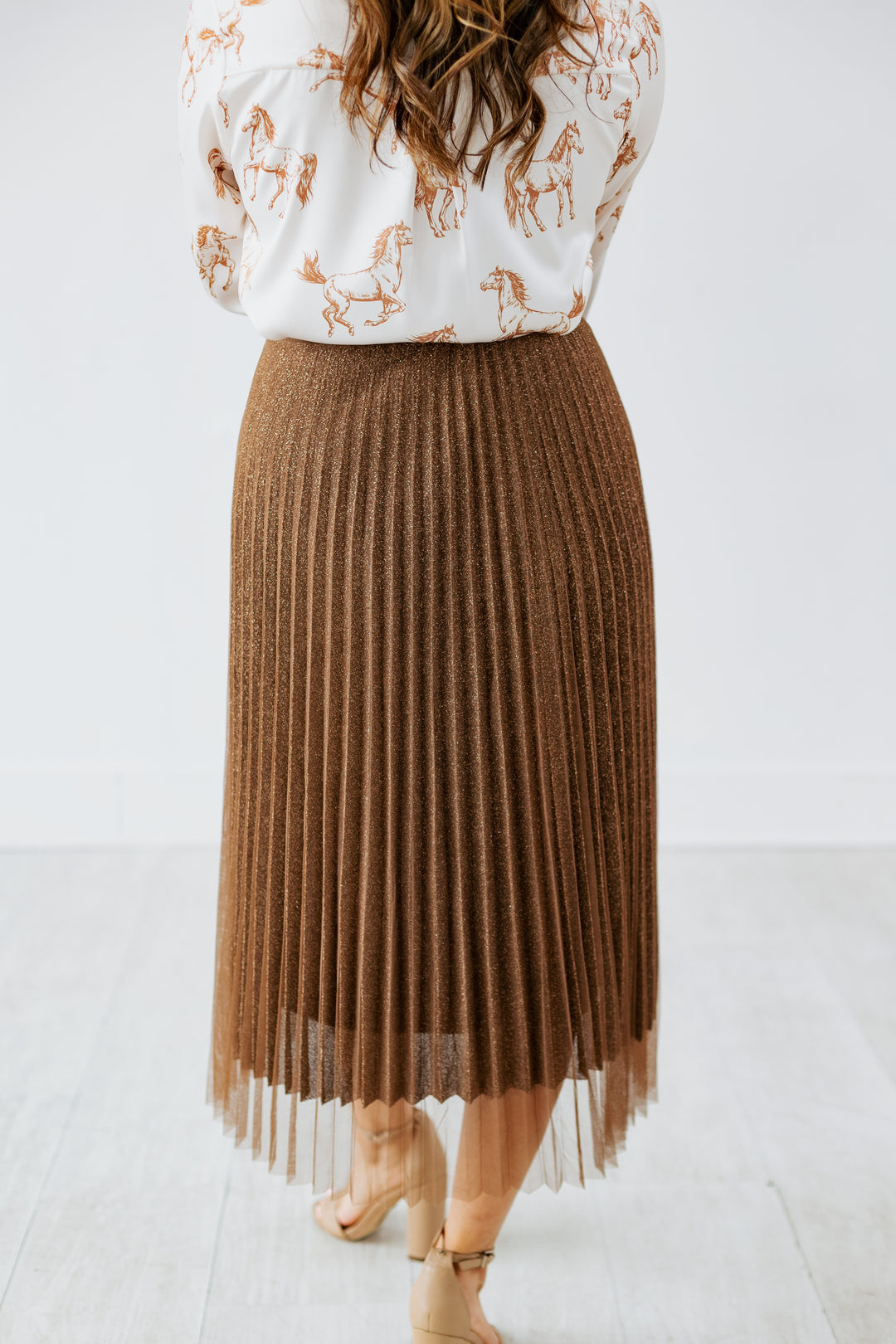SPARKLE MESH MIDI SKIRT- BROWN