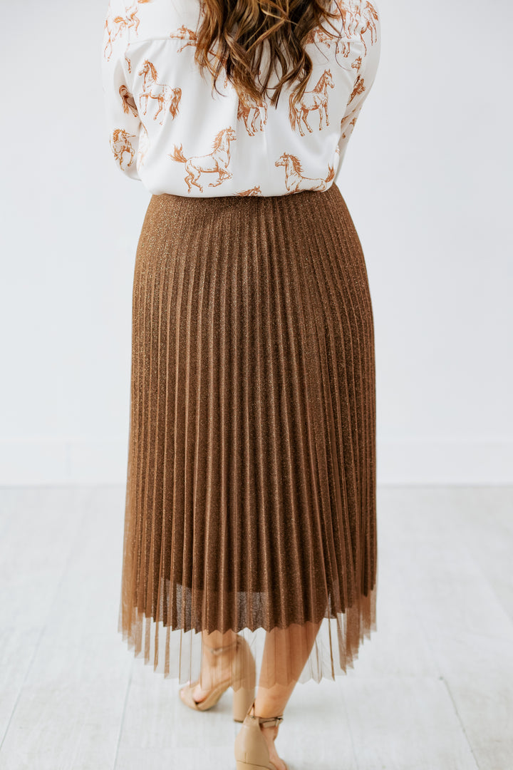 SPARKLE MESH MIDI SKIRT- BROWN