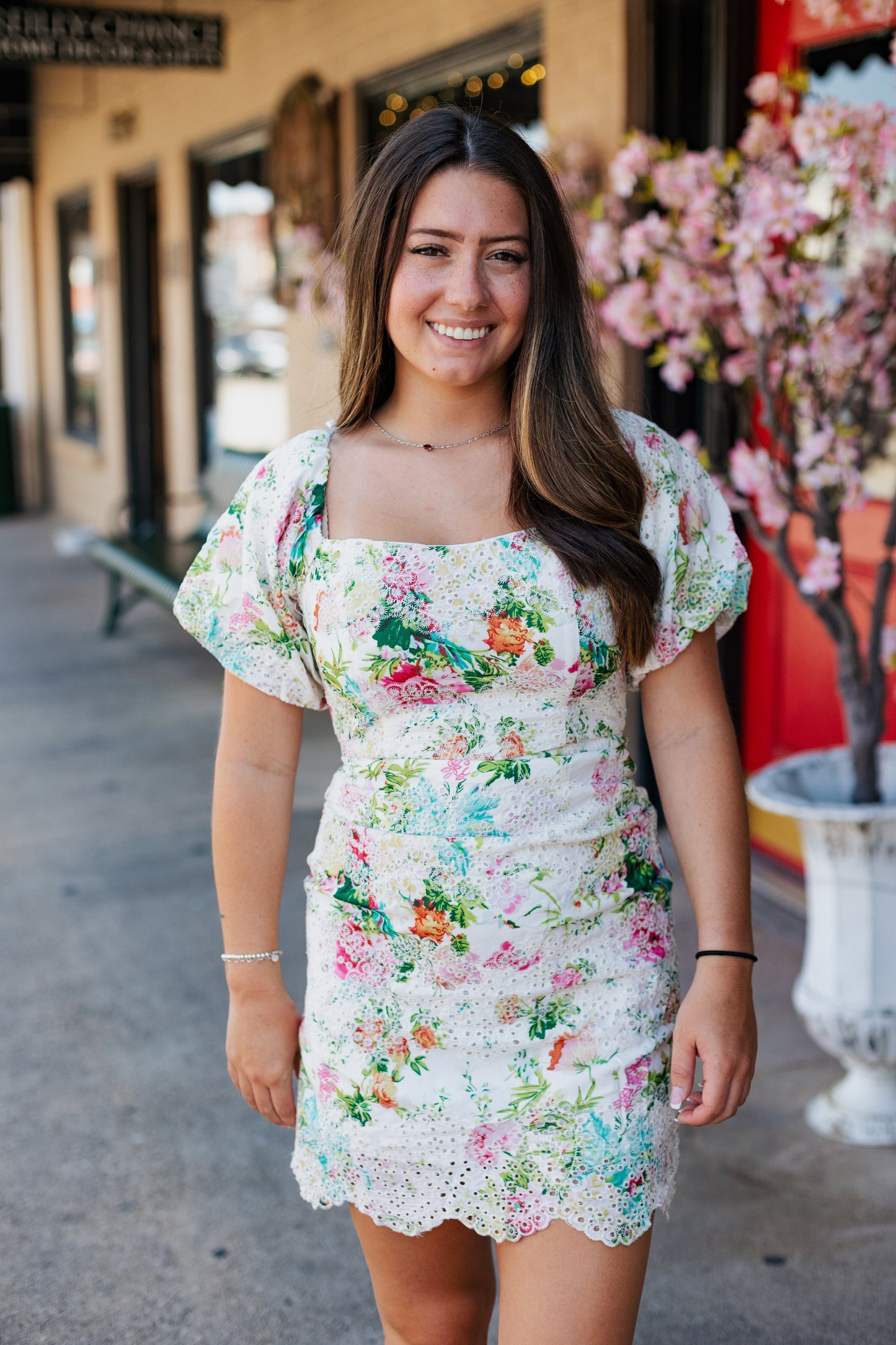 FLORAL EYELET DRESS