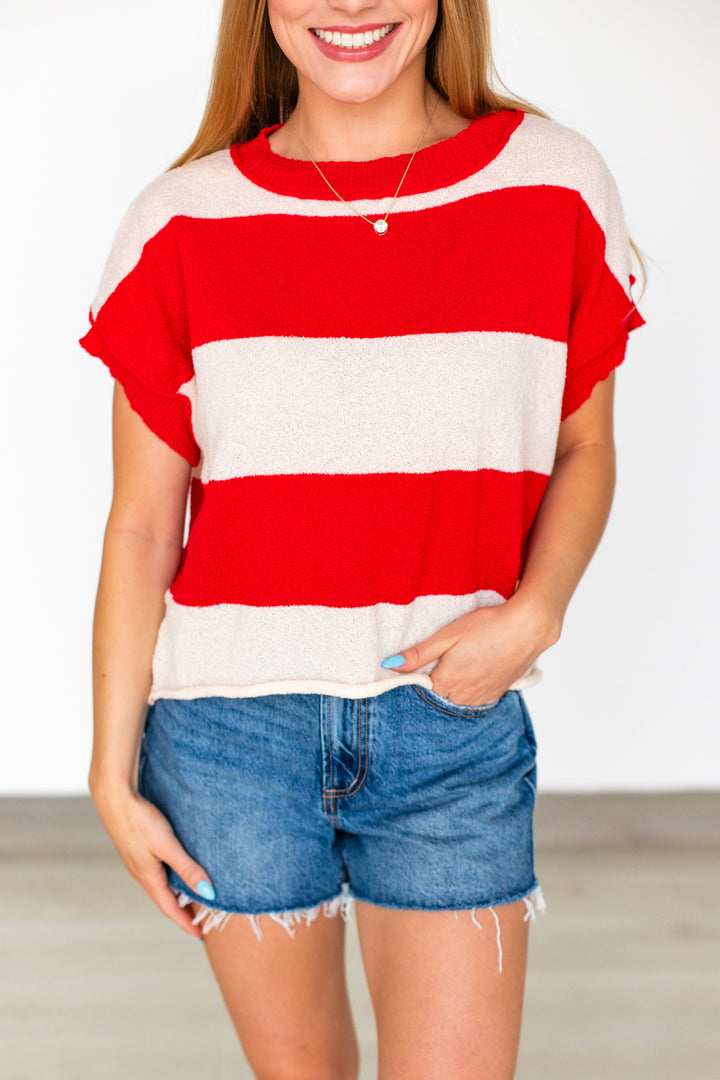 RED STRIPED CROSS BACK TOP