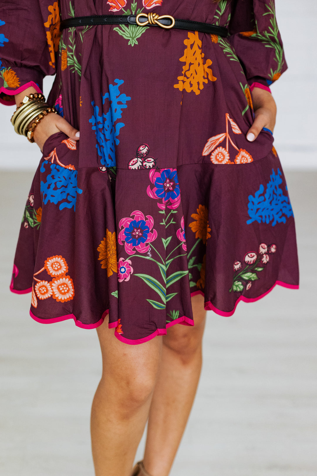 MAROON FLORALS MINI DRESS