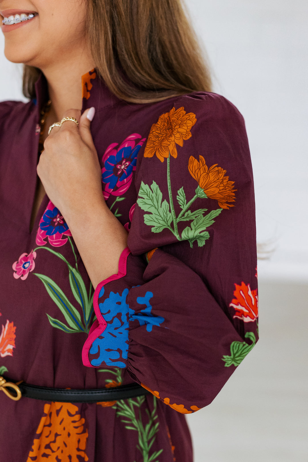 MAROON FLORALS MINI DRESS