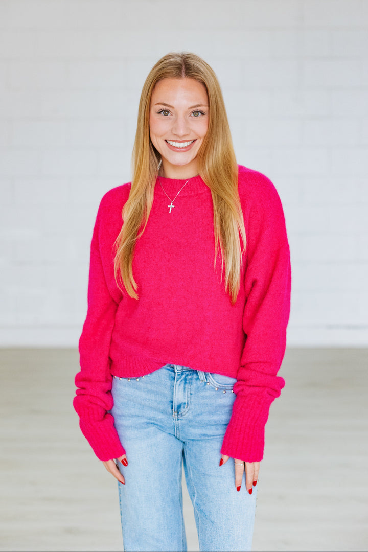 JULIEN COZY KNIT SWEATER- HOT PINK
