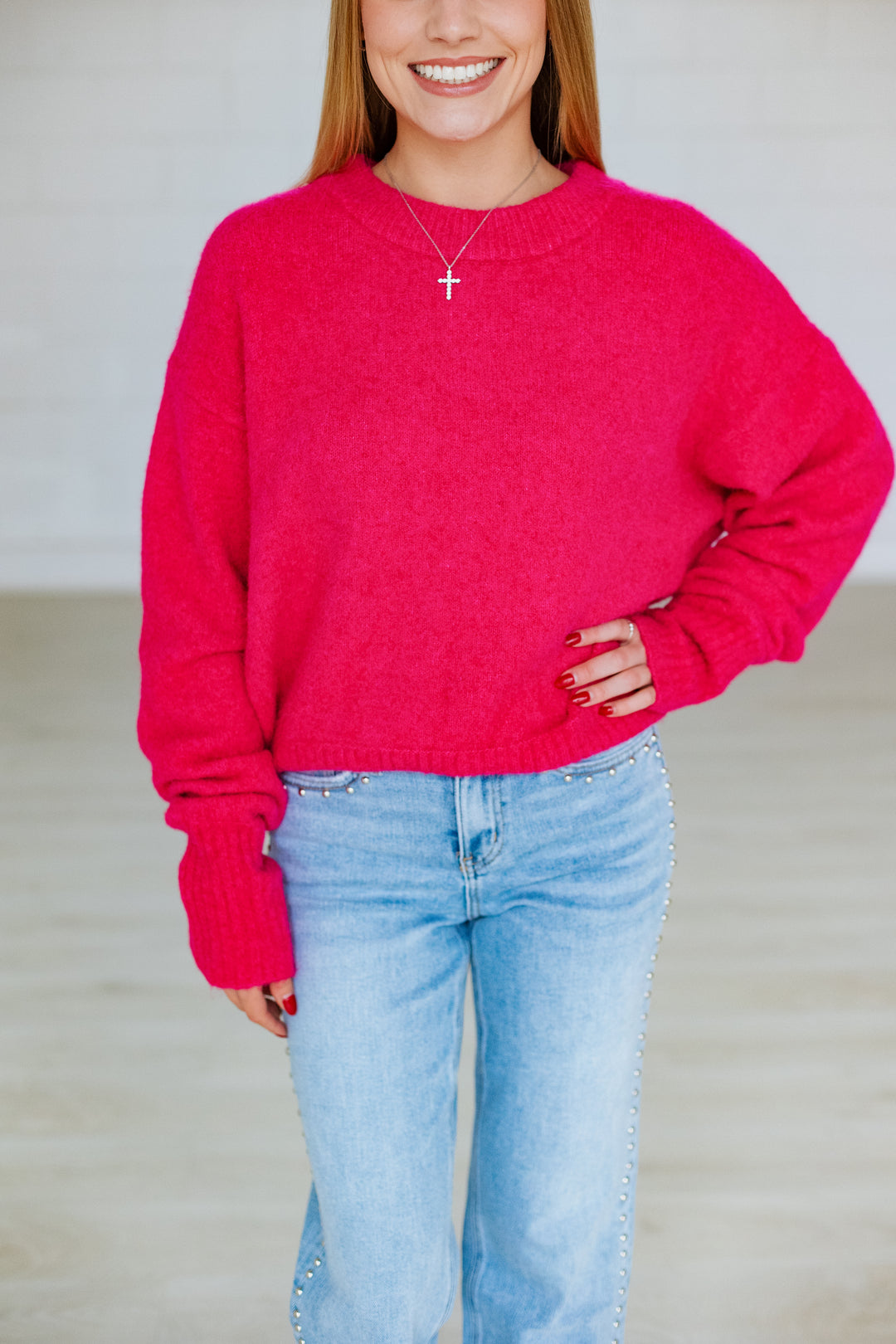 JULIEN COZY KNIT SWEATER- HOT PINK