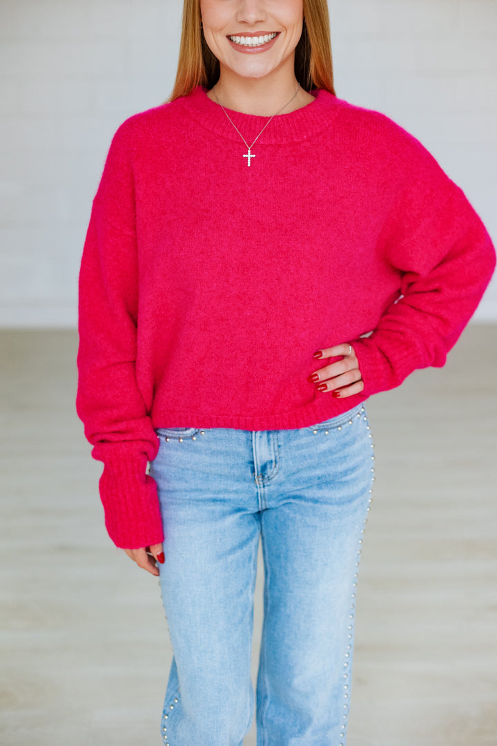 JULIEN COZY KNIT SWEATER- HOT PINK