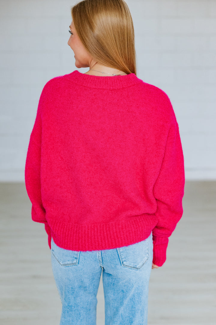 JULIEN COZY KNIT SWEATER- HOT PINK
