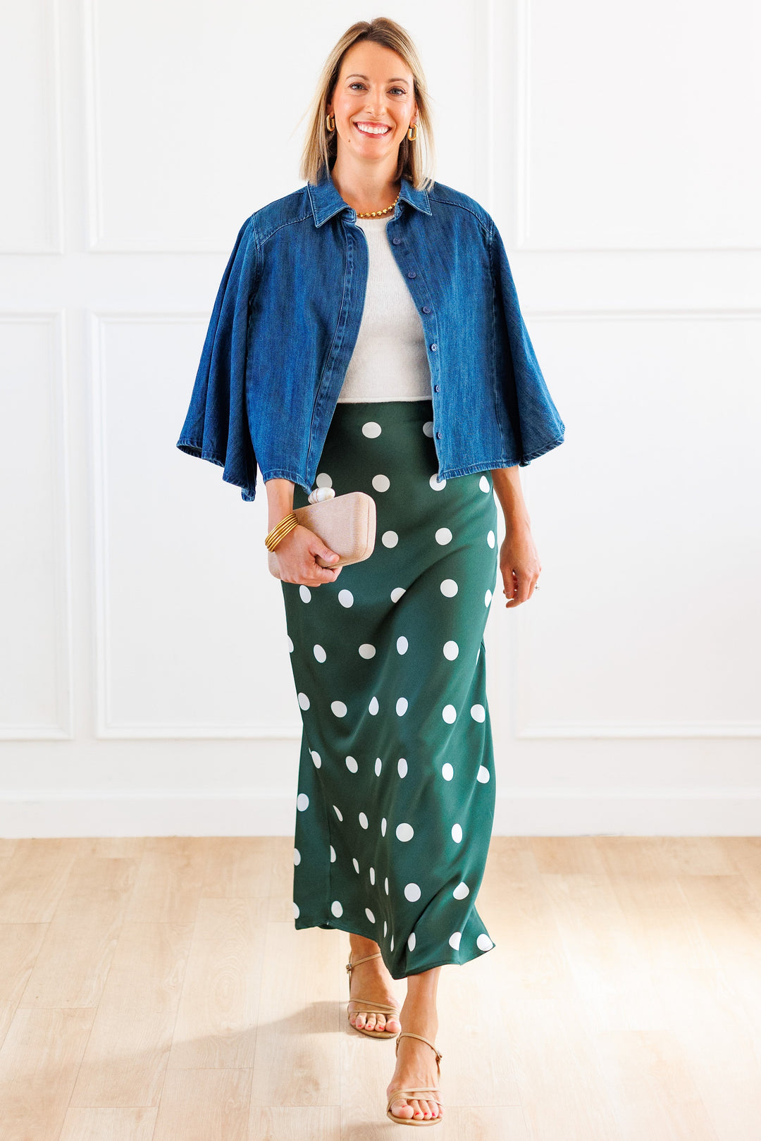 DARK DENIM KIMONO BLOUSE FRONT VIEW