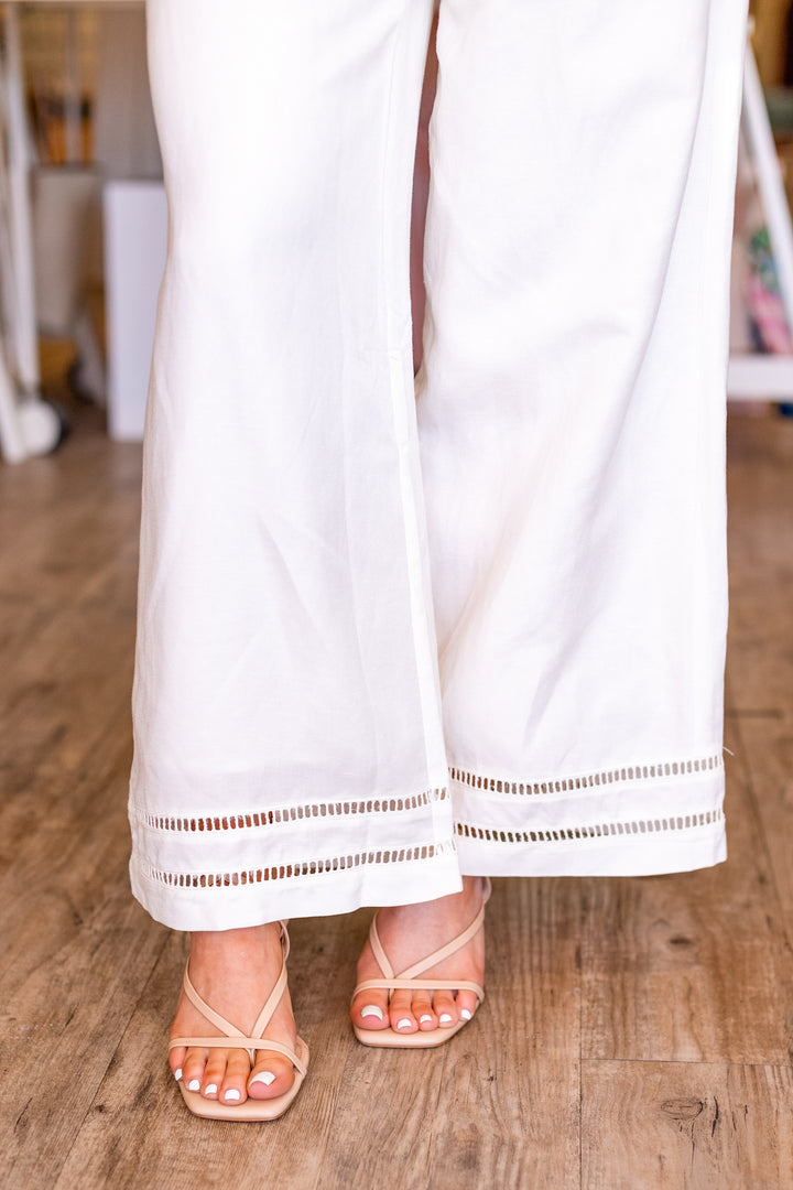 SCARF BELTED LINEN PANT- CREAM WHITE