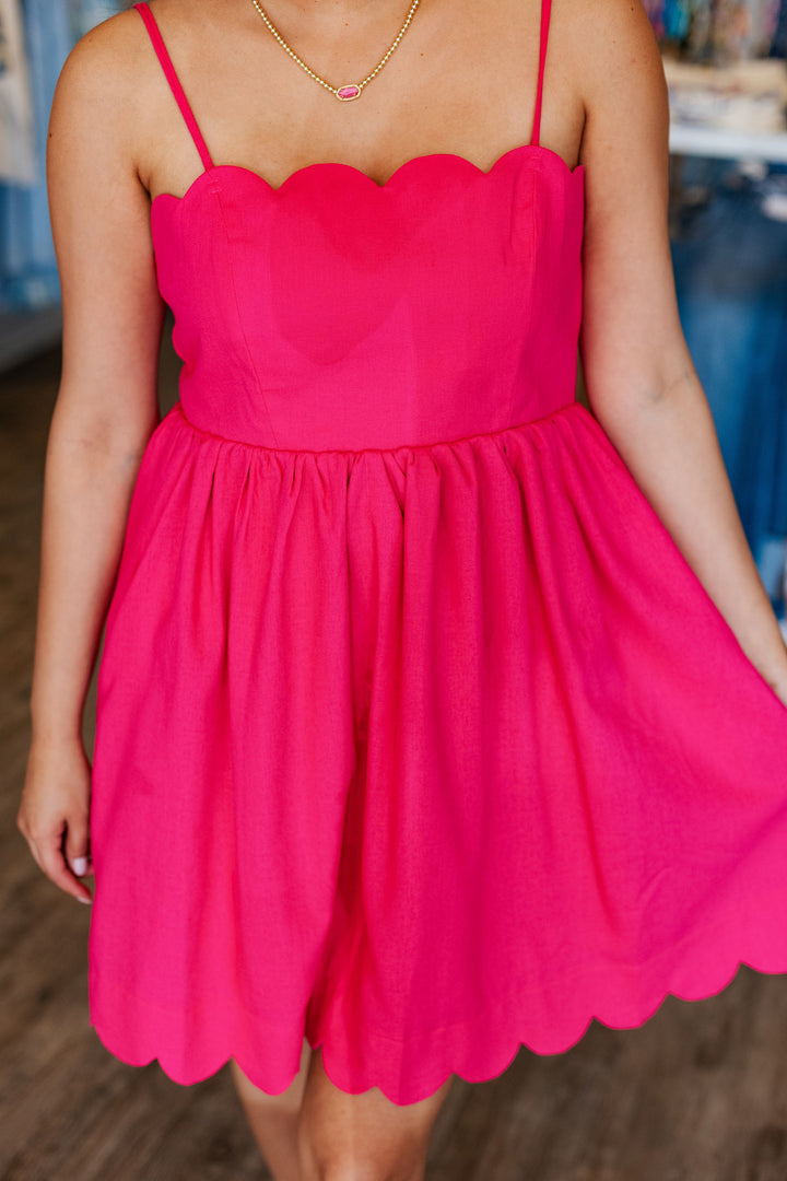 HOT PINK SCALLOPED MINI DRESS