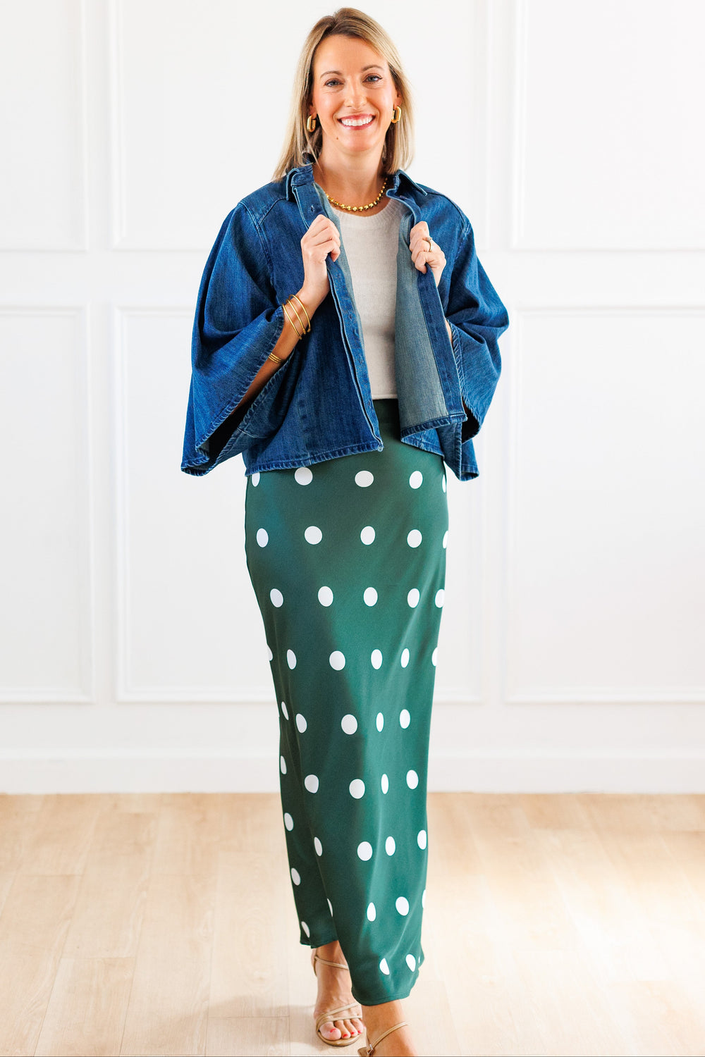 DARK DENIM KIMONO BLOUSE FRONT VIEW