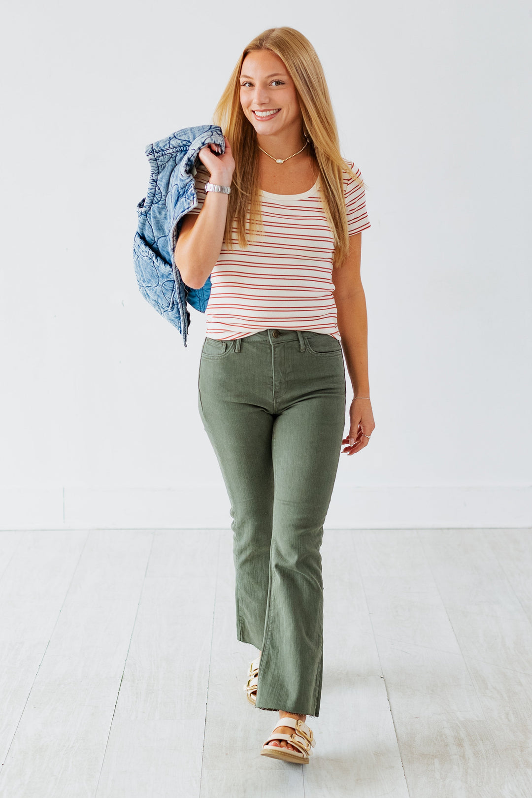 VINTAGE OLIVE CROP FLARE JEAN
