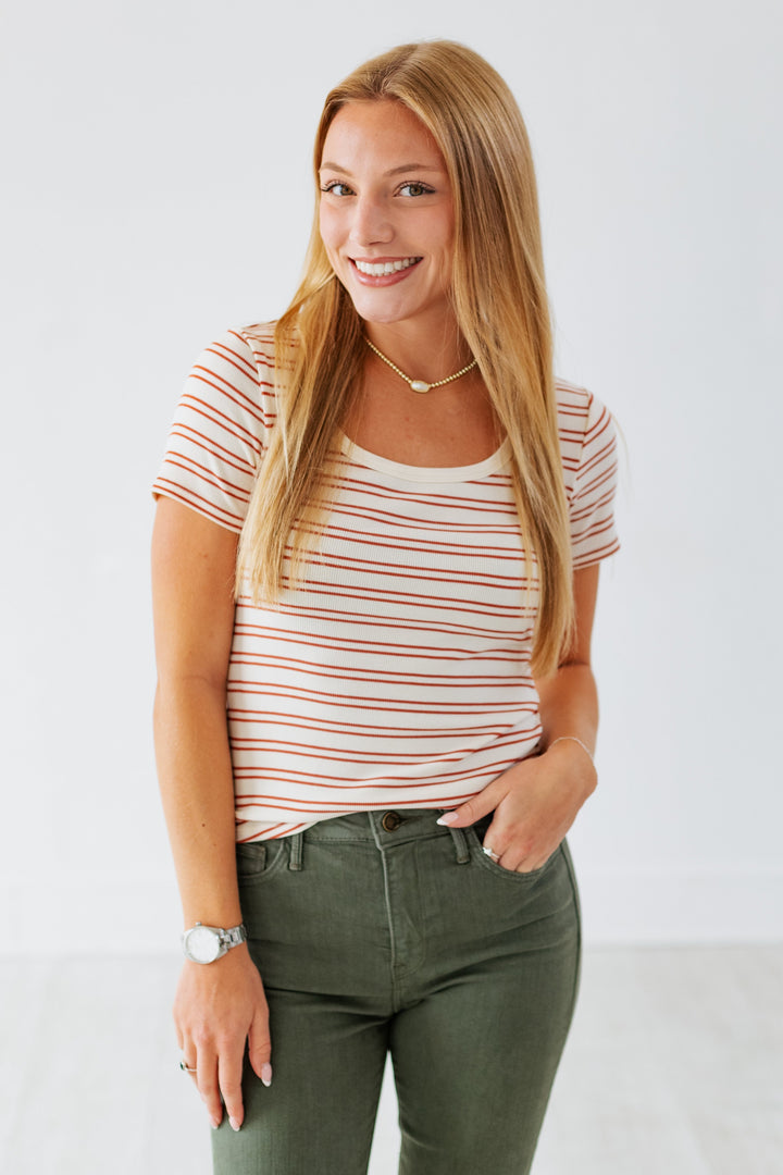 THREAD & SUPPLY: OFF WHITE & ORANGE KATARA TEE