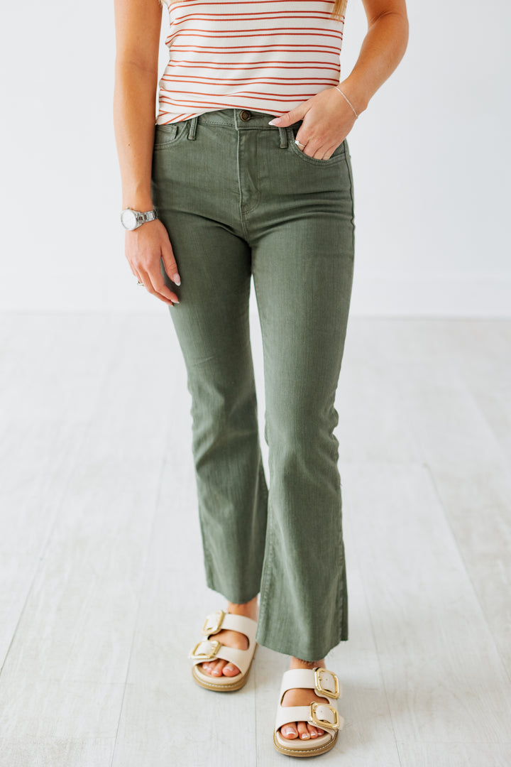 VINTAGE OLIVE CROP FLARE JEAN