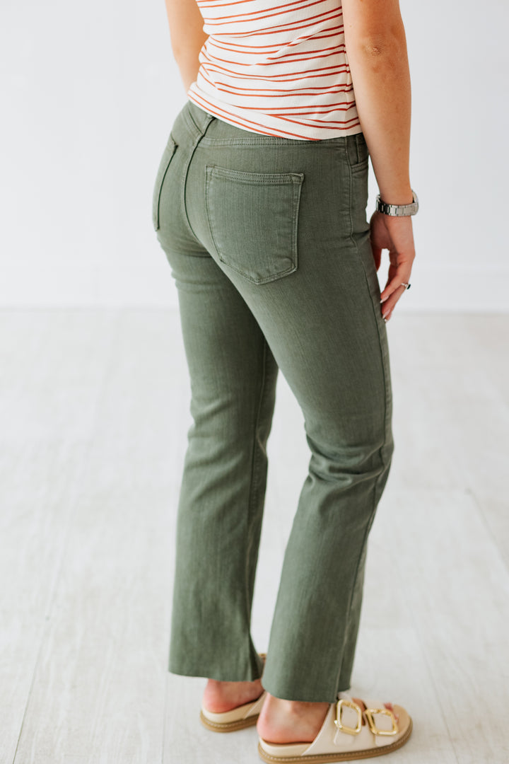 VINTAGE OLIVE CROP FLARE JEAN