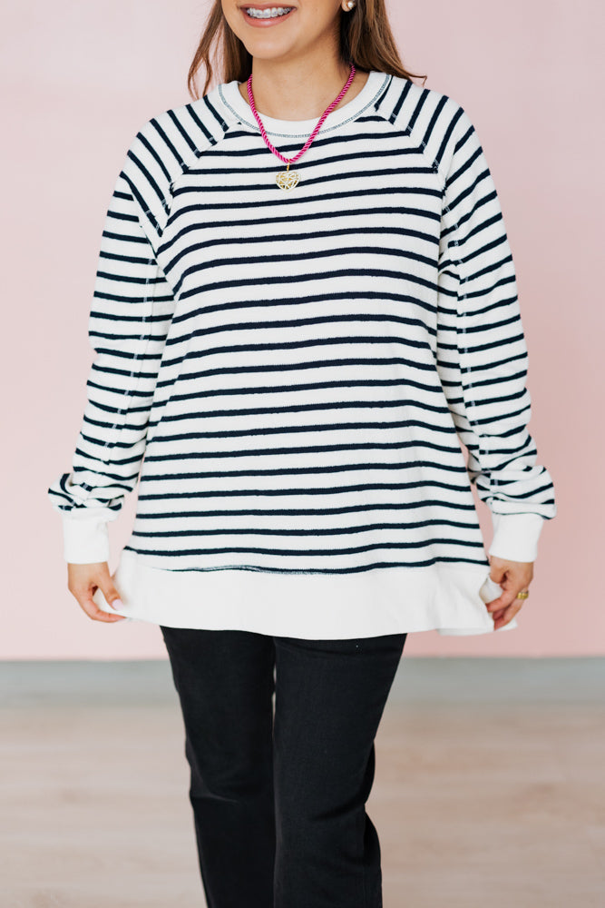 BLACK & WHITE TEXTURED STRIPE SWEATER TOP