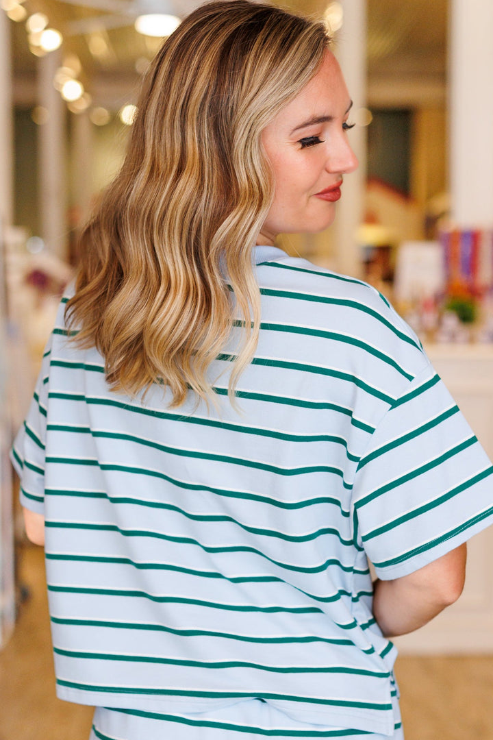 Stripe Boxy Top in Hunter Green &amp; Baby Blue