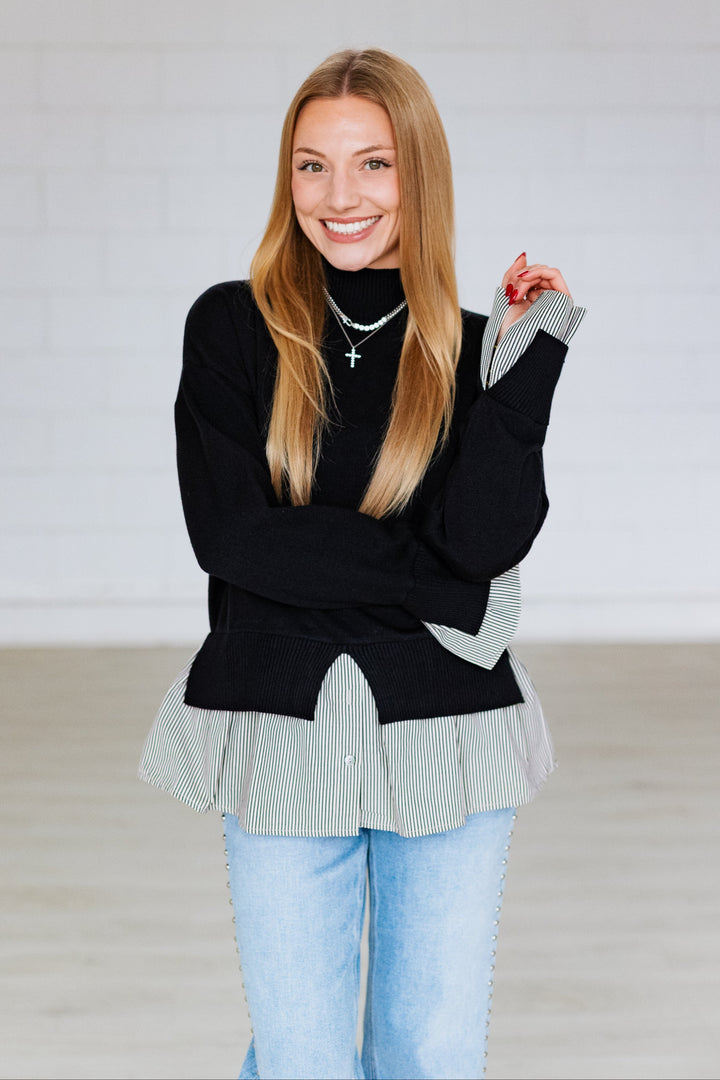 LAYERED BLACK STRIPE COMBO SWEATER