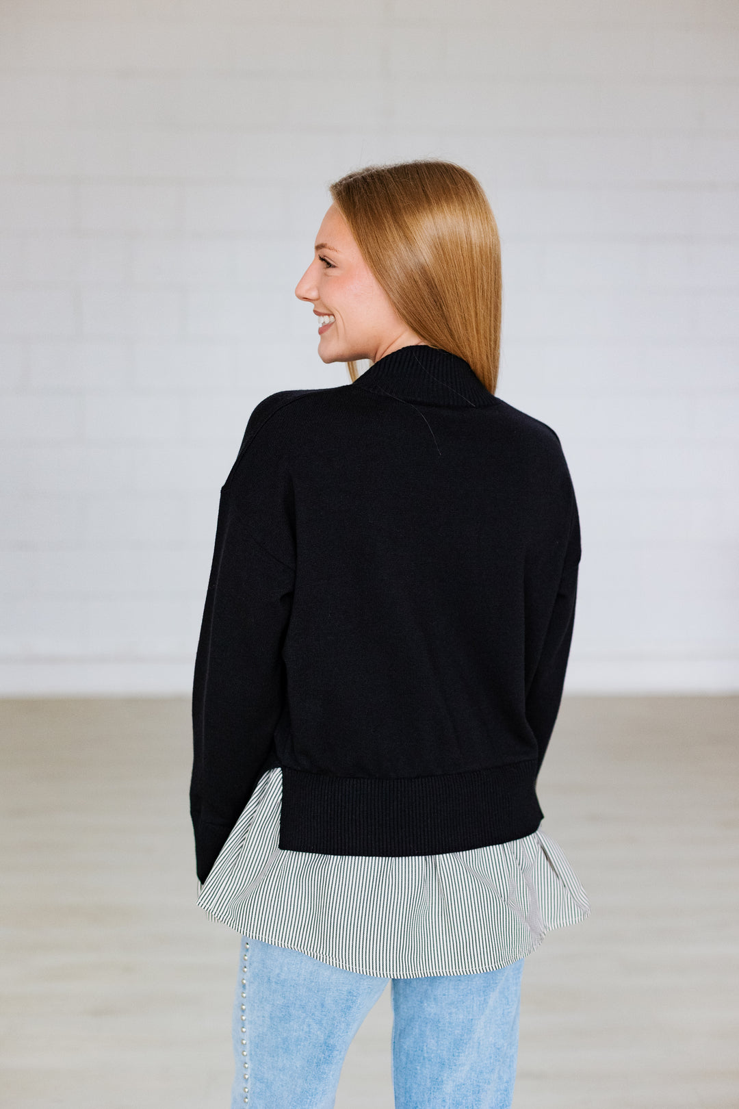 LAYERED BLACK STRIPE COMBO SWEATER