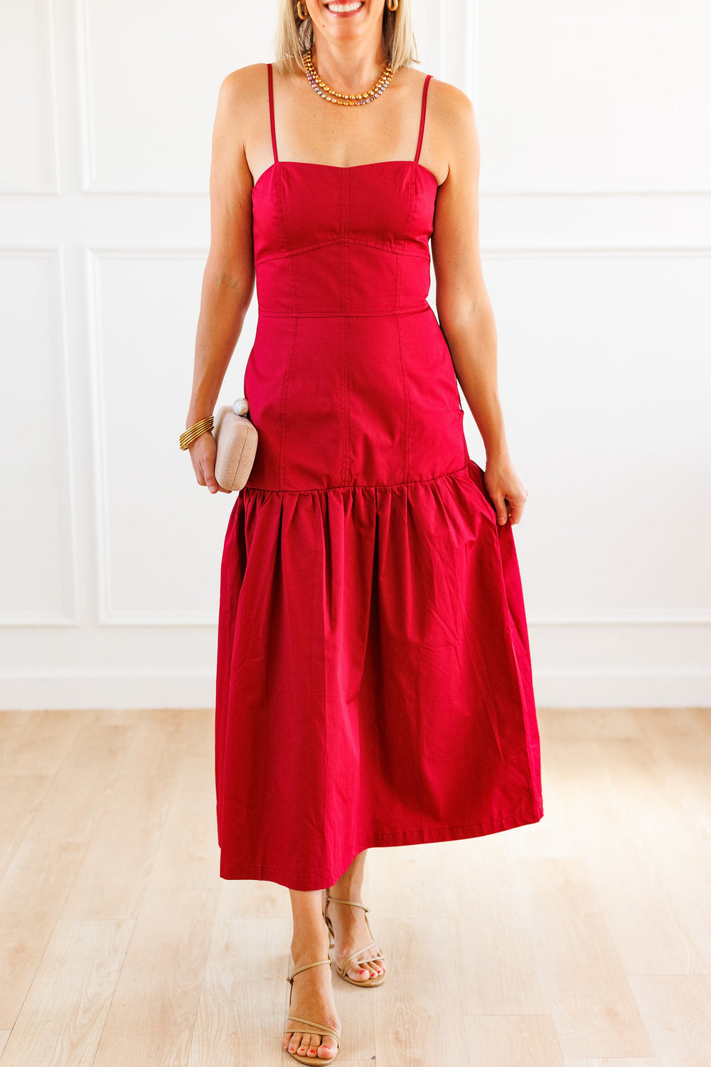 BERRY POPLIN MAXI DRESS FRONT VIEW