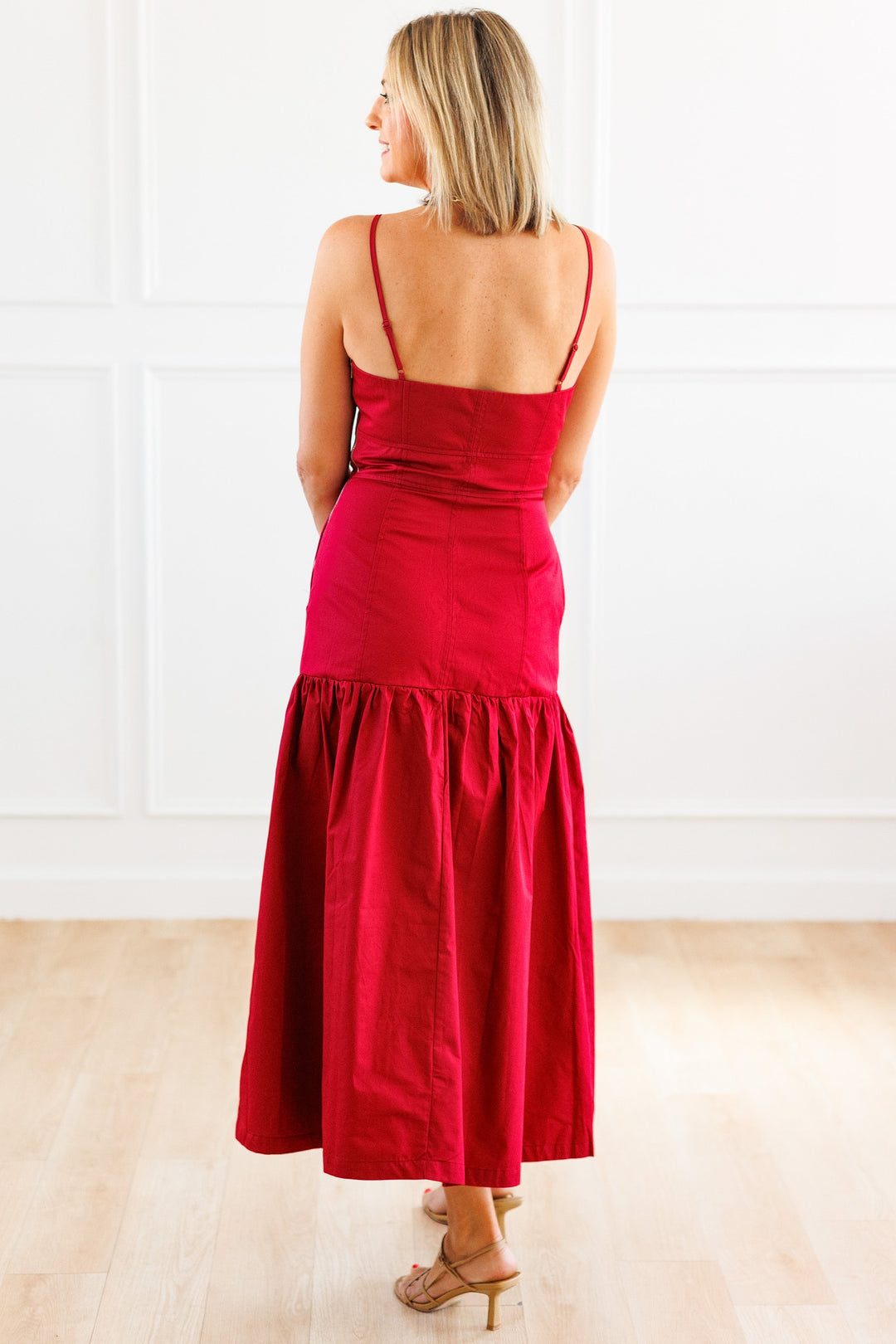 BERRY POPLIN MAXI DRESS BACK VIEW