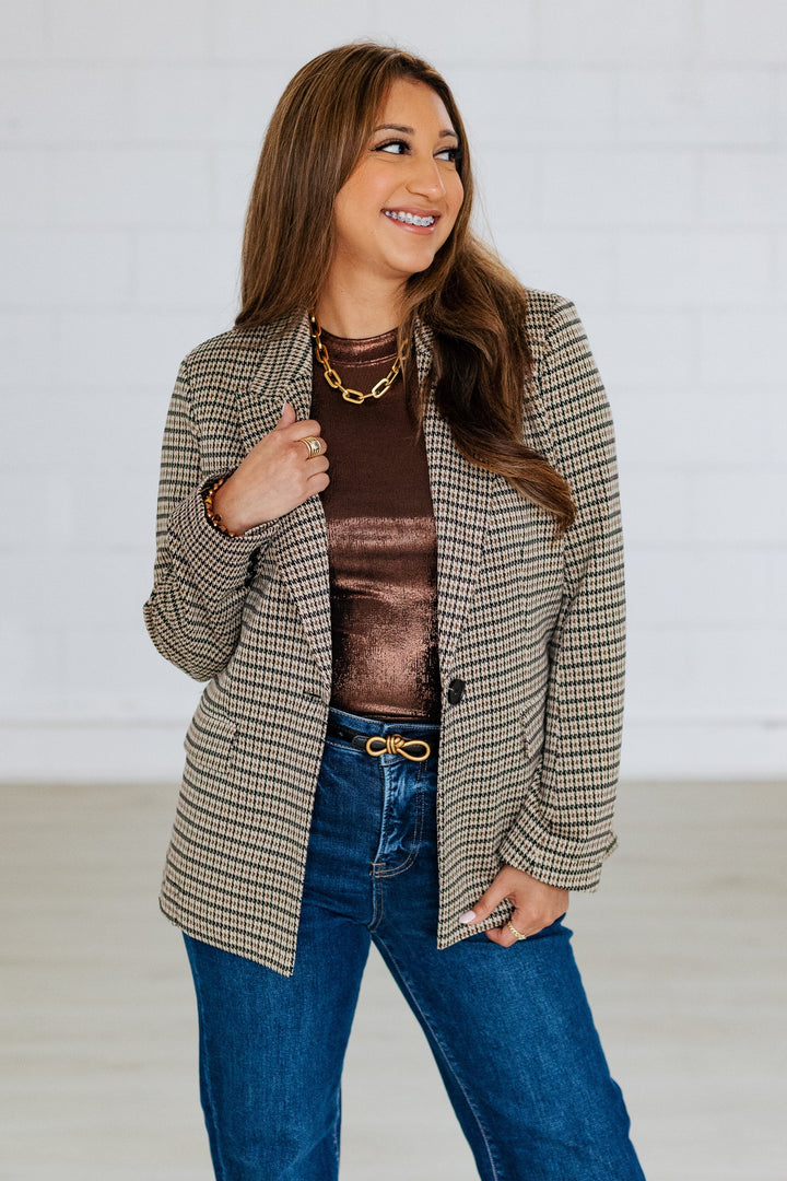 BROWN HOUNDSTOOTH BLAZER