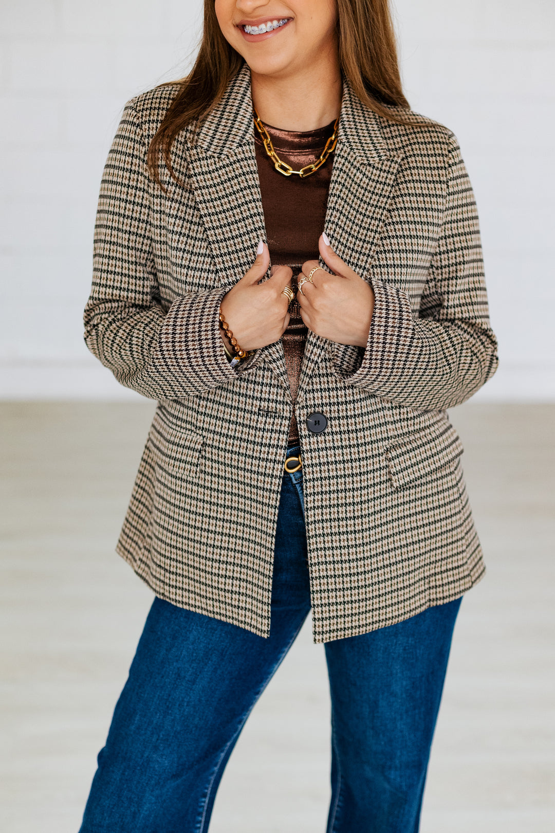 BROWN HOUNDSTOOTH BLAZER