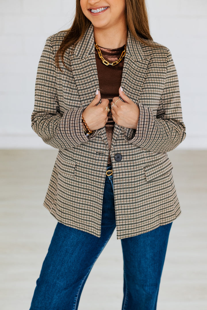 BROWN HOUNDSTOOTH BLAZER