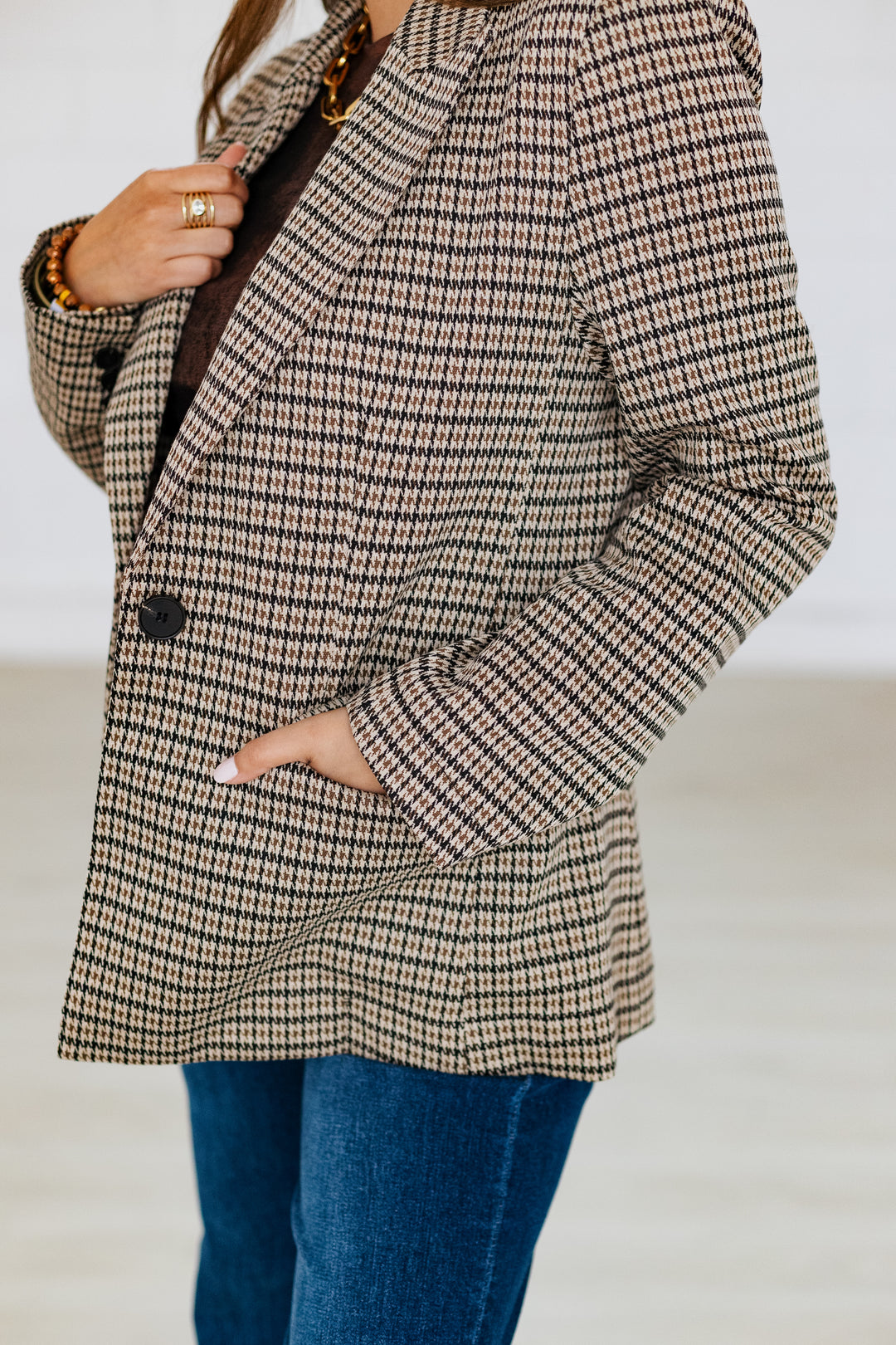 BROWN HOUNDSTOOTH BLAZER
