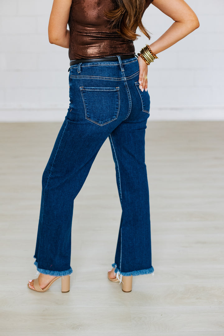 RISEN: DARK DENIM STRAIGHT LEG JEAN