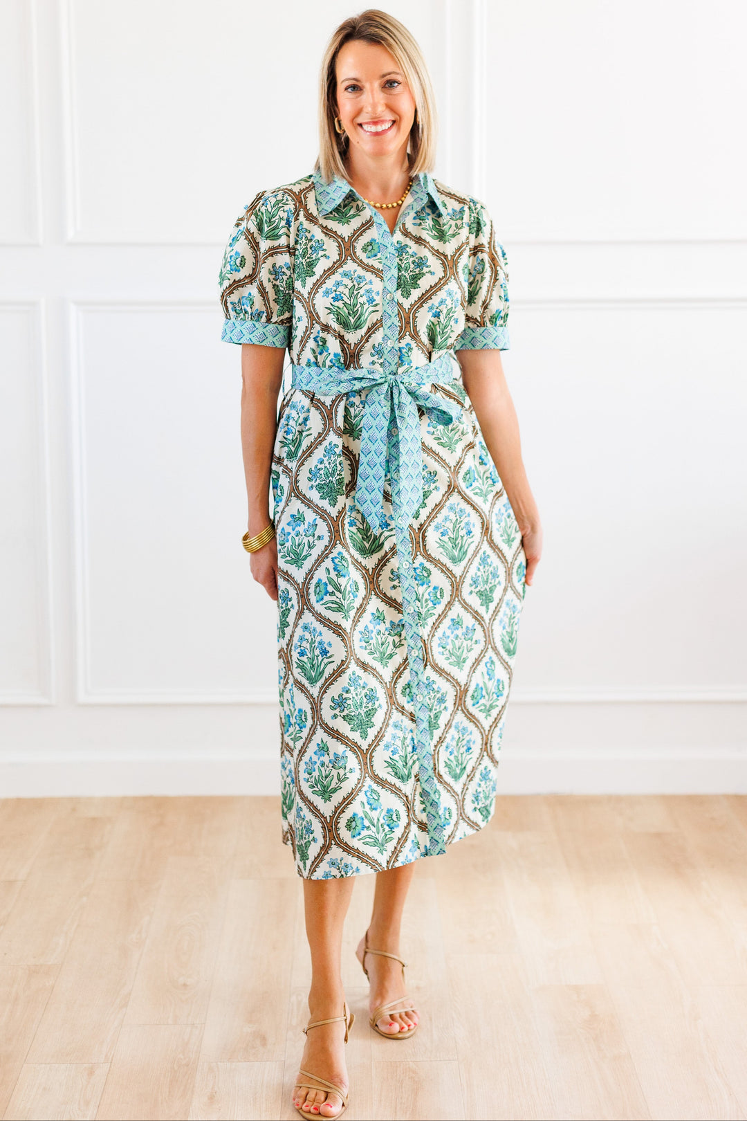 NATURAL MIX PAISLEY PRINT DRESS FRONT VIEW