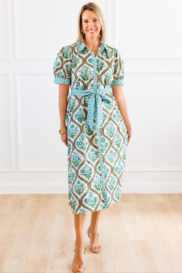 NATURAL MIX PAISLEY PRINT DRESS FRONT VIEW