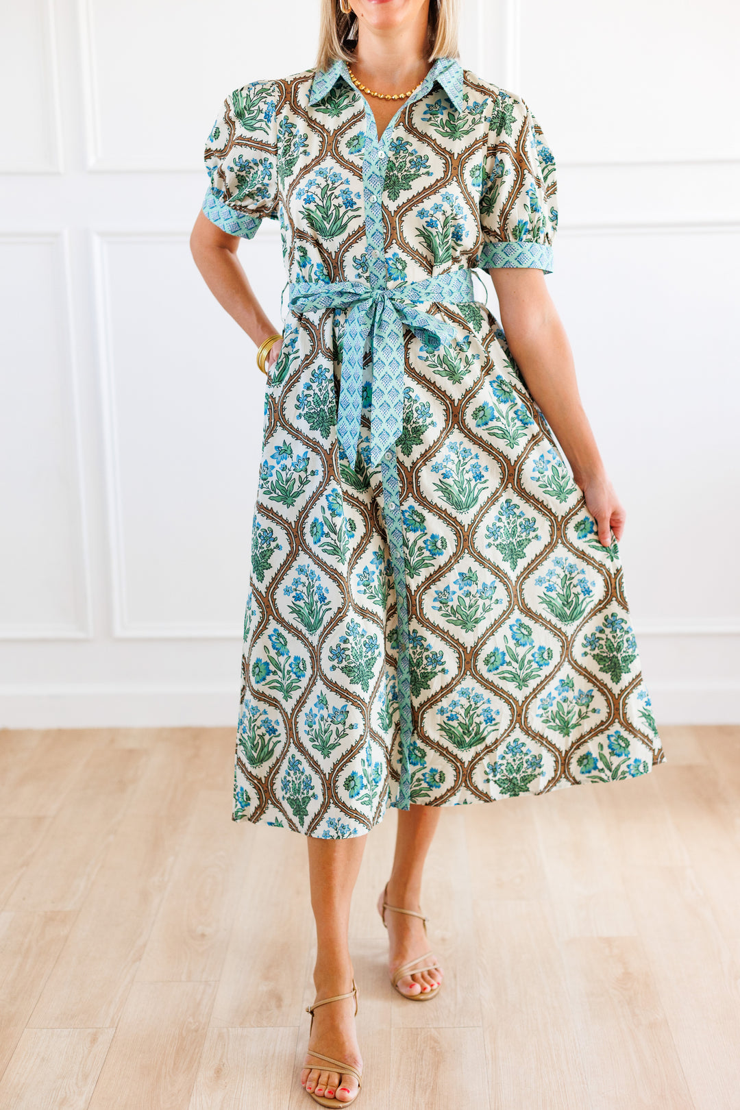NATURAL MIX PAISLEY PRINT DRESS FRONT VIEW
