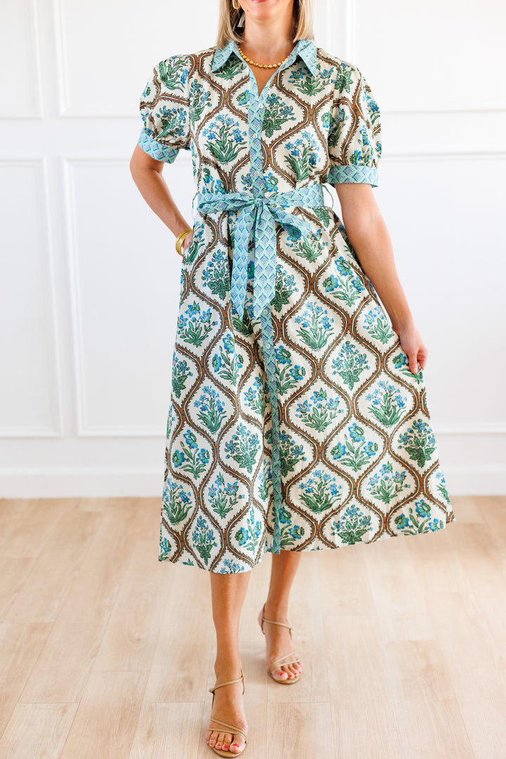 NATURAL MIX PAISLEY PRINT DRESS FRONT VIEW