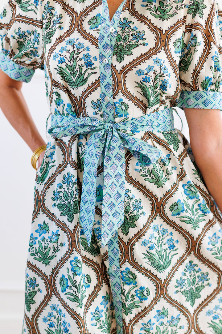 NATURAL MIX PAISLEY PRINT DRESS DETAILS