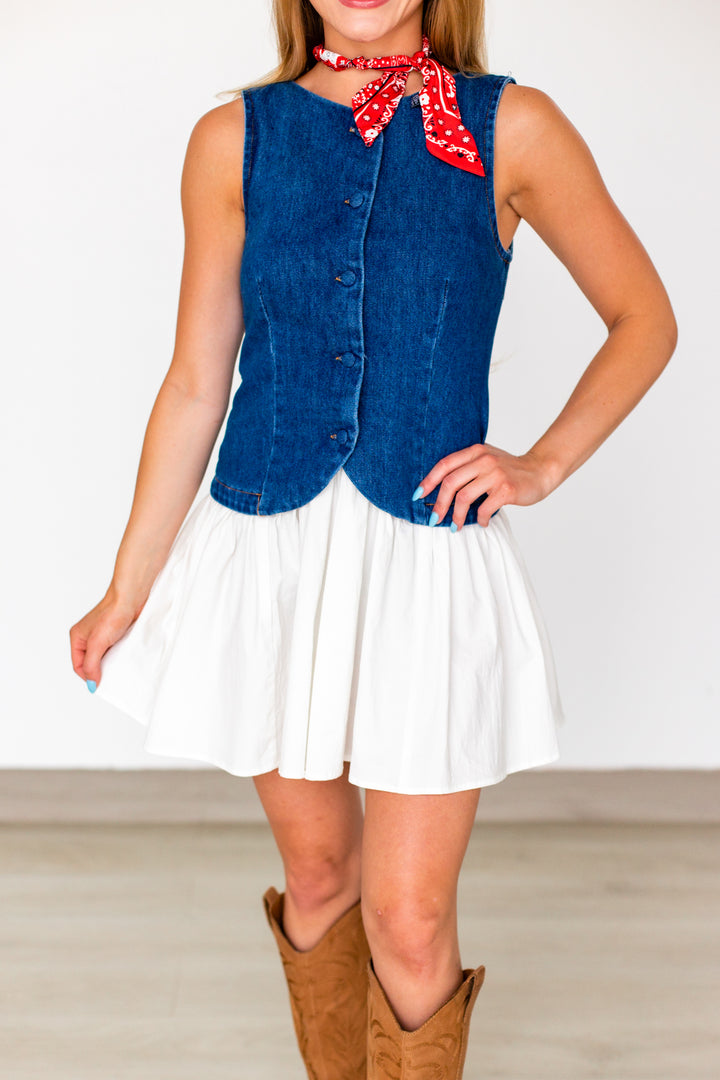 DENIM VEST COMBO MINI DRESS