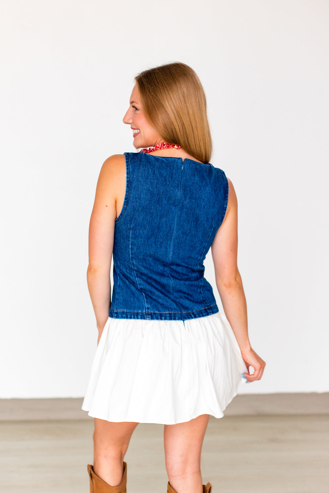 DENIM VEST COMBO MINI DRESS