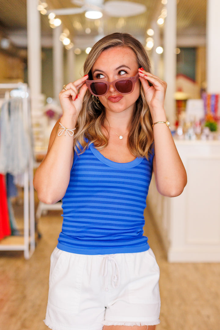 NIKIBIKI: REVERSIBLE STRIPED TANK TOP-ROYAL BLUE