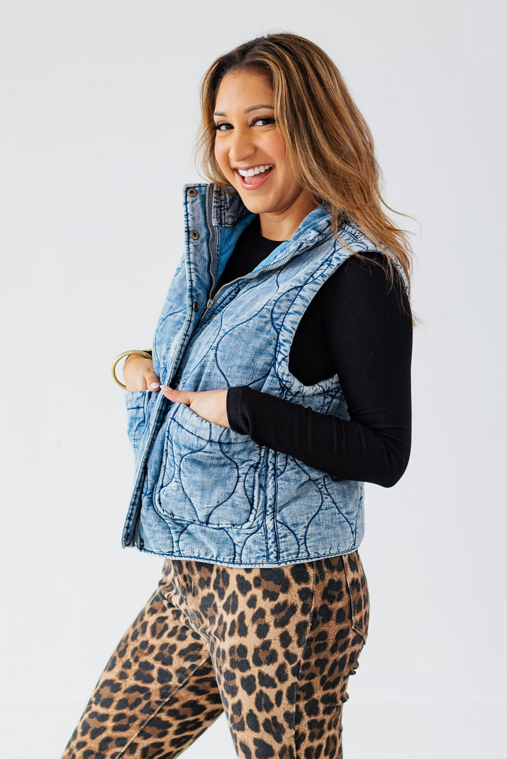 QUILTED DENIM VEST