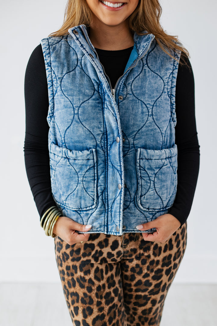 QUILTED DENIM VEST