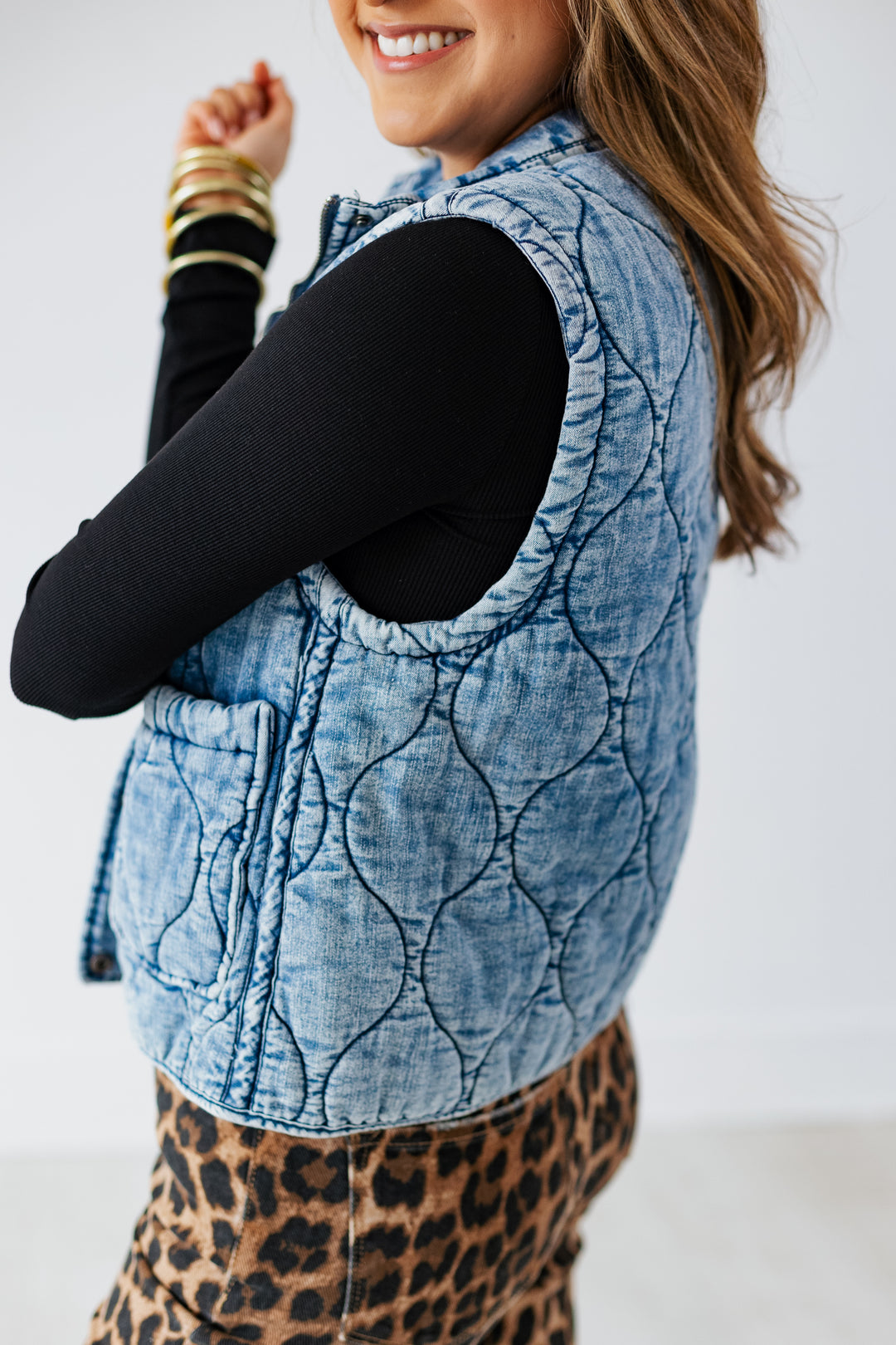 QUILTED DENIM VEST
